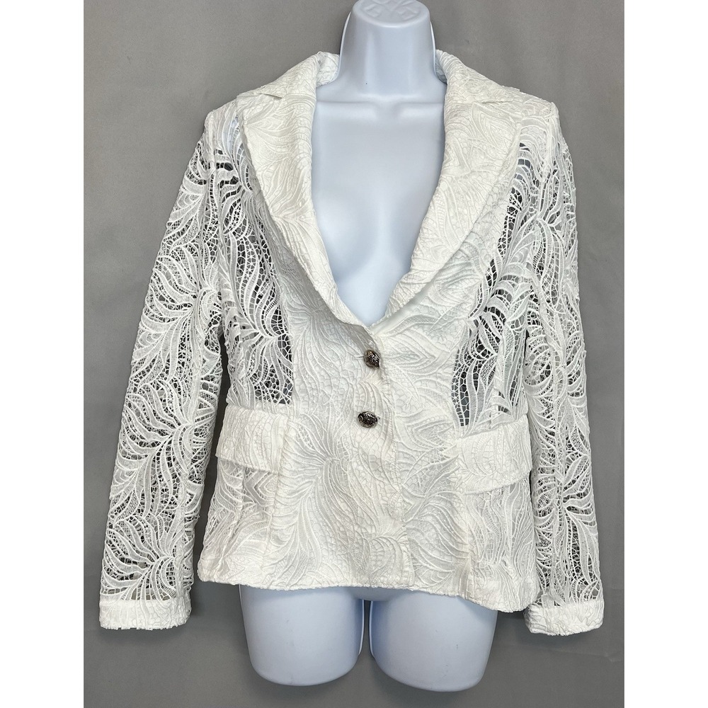 White House Black Market Blazer Jacket Women‎ Sz8 Crochet Lace White